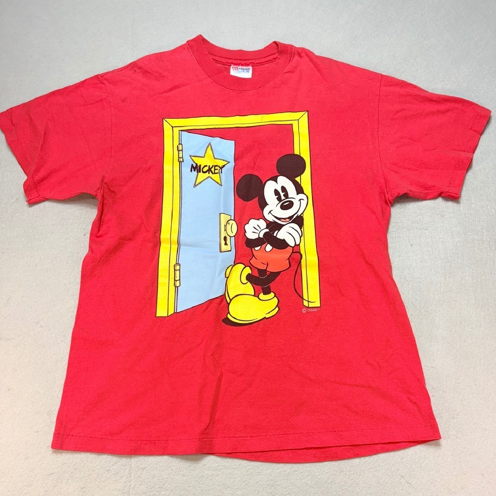 Mickey Mouse T-Shirt Disney Cartoon Graphic Tee Red Vintage Large single stitch